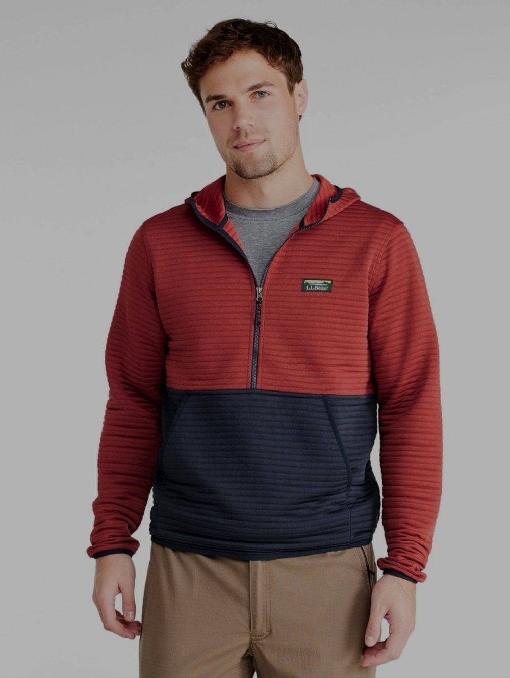 L L BEAN Men's Airlight Knit Half Zip Hoodie, Color Block Oversized Fit Large